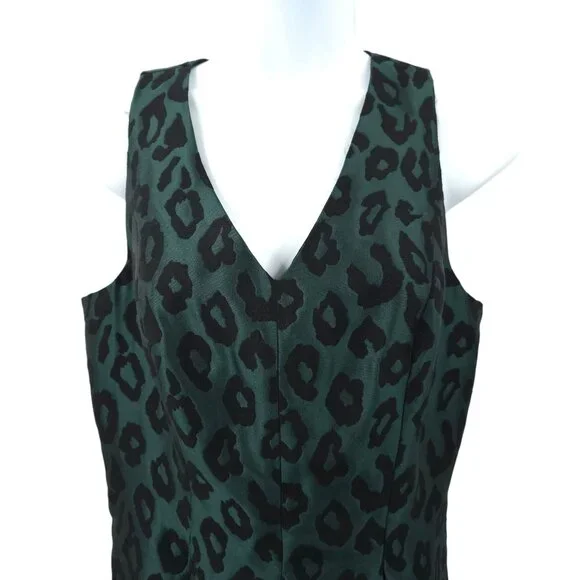 Ann Taylor Loft Leopard Print Jacquard Fit & Flare Dress Womens 4 Black Green - Picture 12 of 16